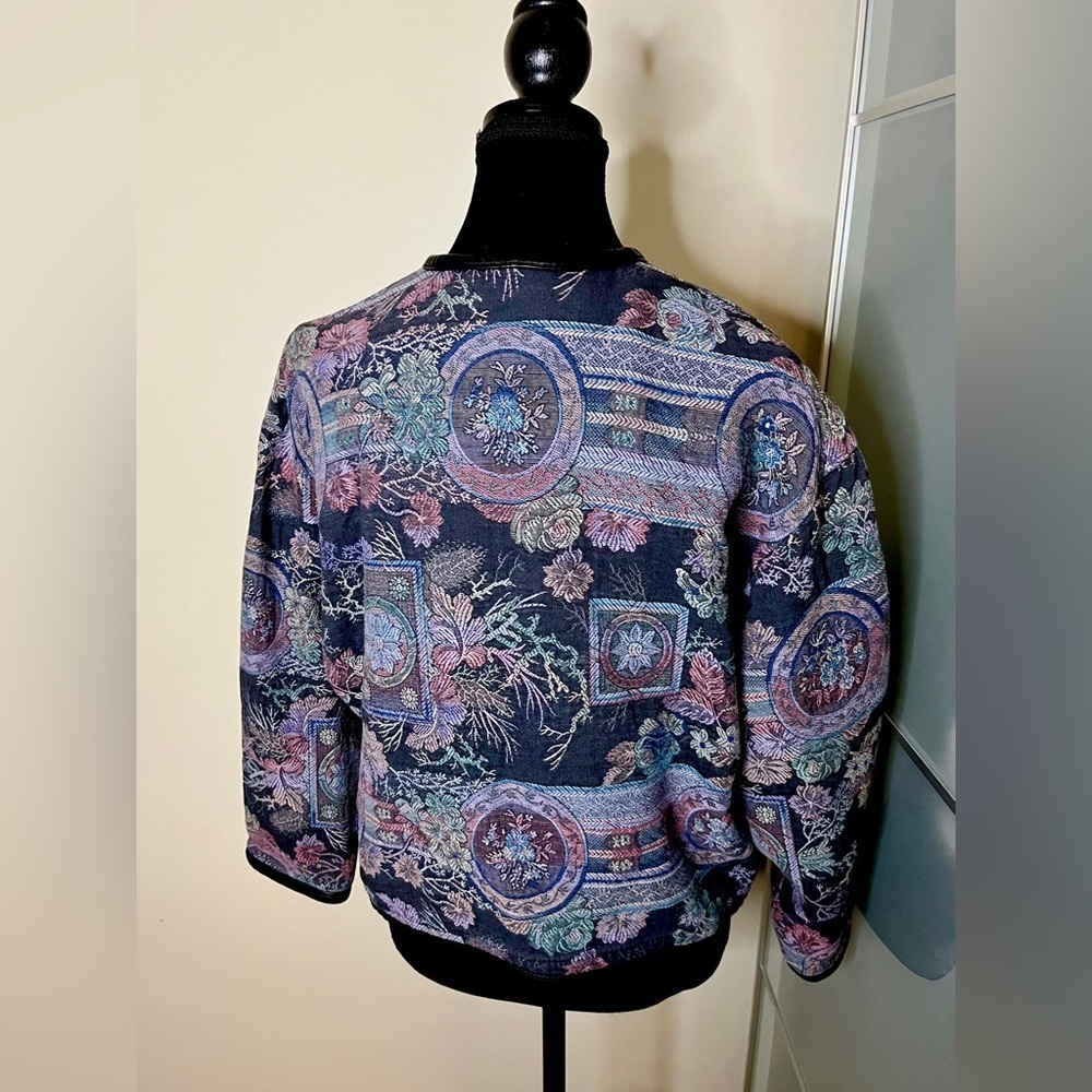 Vintage HBAR tapestry jacket w/snap front,multicolour,leather trim,inner pocket - Picture 3 of 9